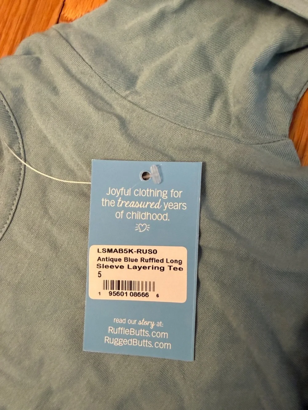 Ruffle Butts Dusty Blue Long Sleeve Top with Ruffle Cuffs NWT size 5